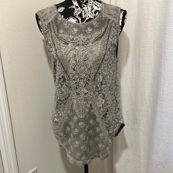 Free People Tops - Free People Gray Asymmetrical Embellished Tank Top